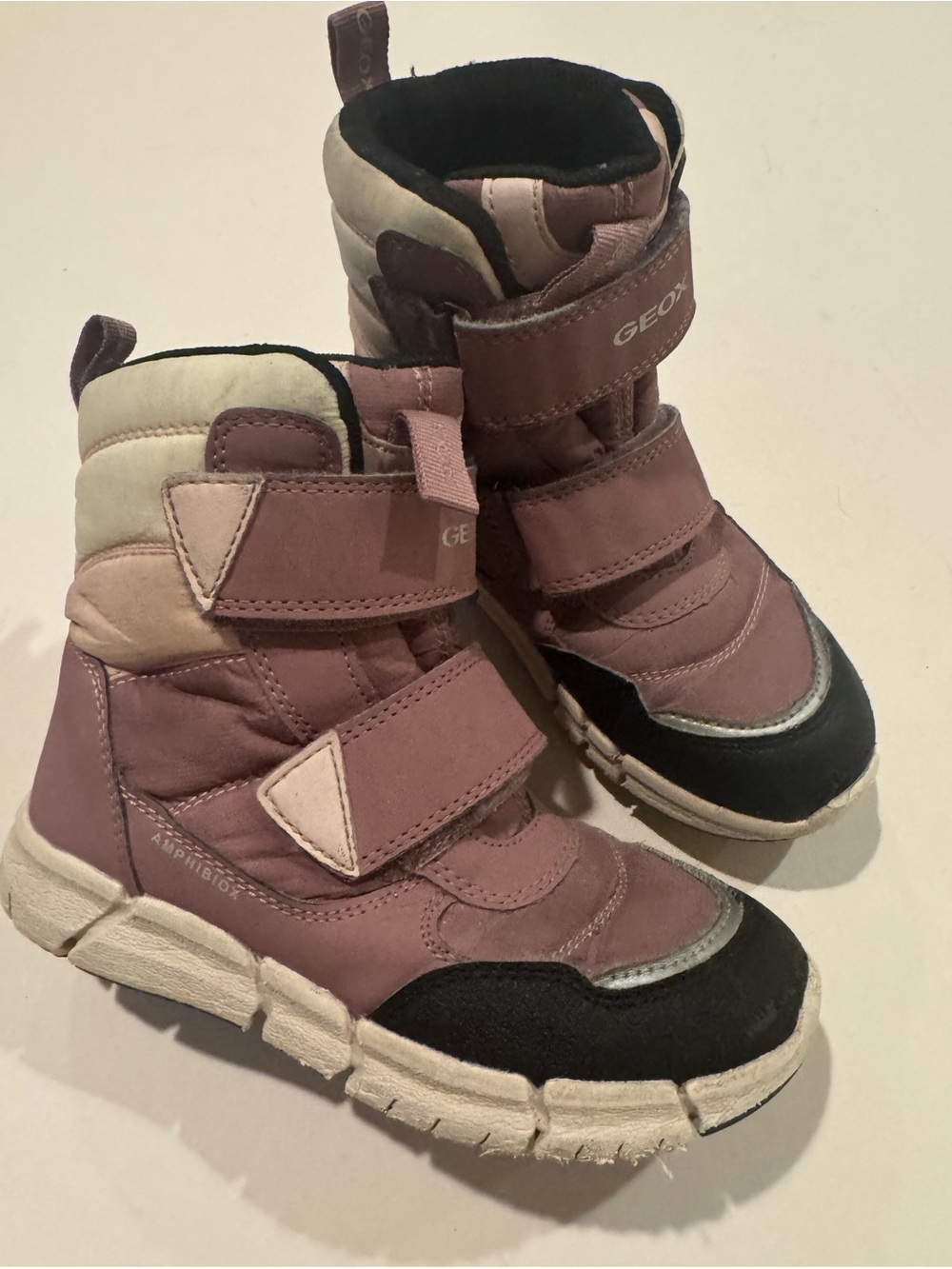 Geox Kids Dusty Pink and Black Hook-and-Loop Winter Boots